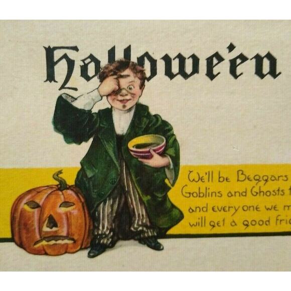 Antique Halloween Postcard Nash Series H 425 Boy Green Jacket Goblins And Ghosts